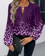 Camicia maniche a sbuffo sfumata stampa leopardata