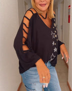 Top corto a spalle scoperte con stampa a stelle