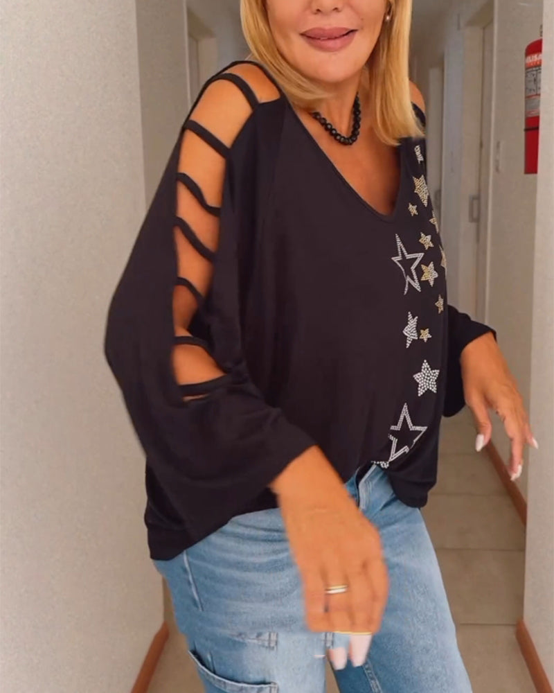 Top corto a spalle scoperte con stampa a stelle
