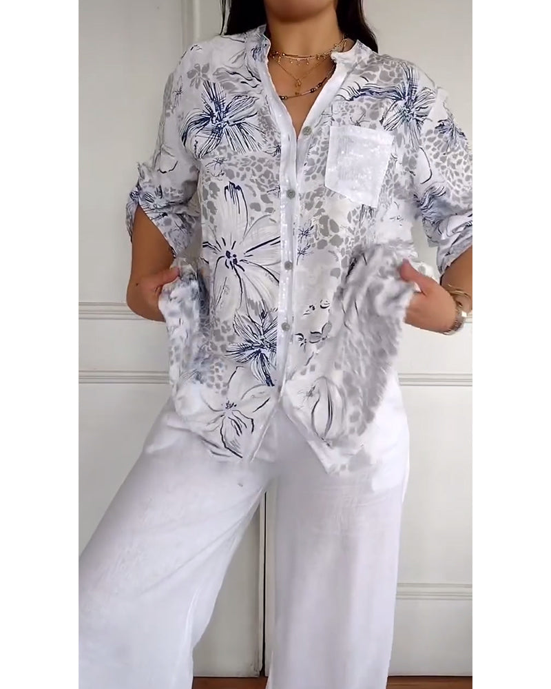 Camicia Collo Coreano Taschino Stampata