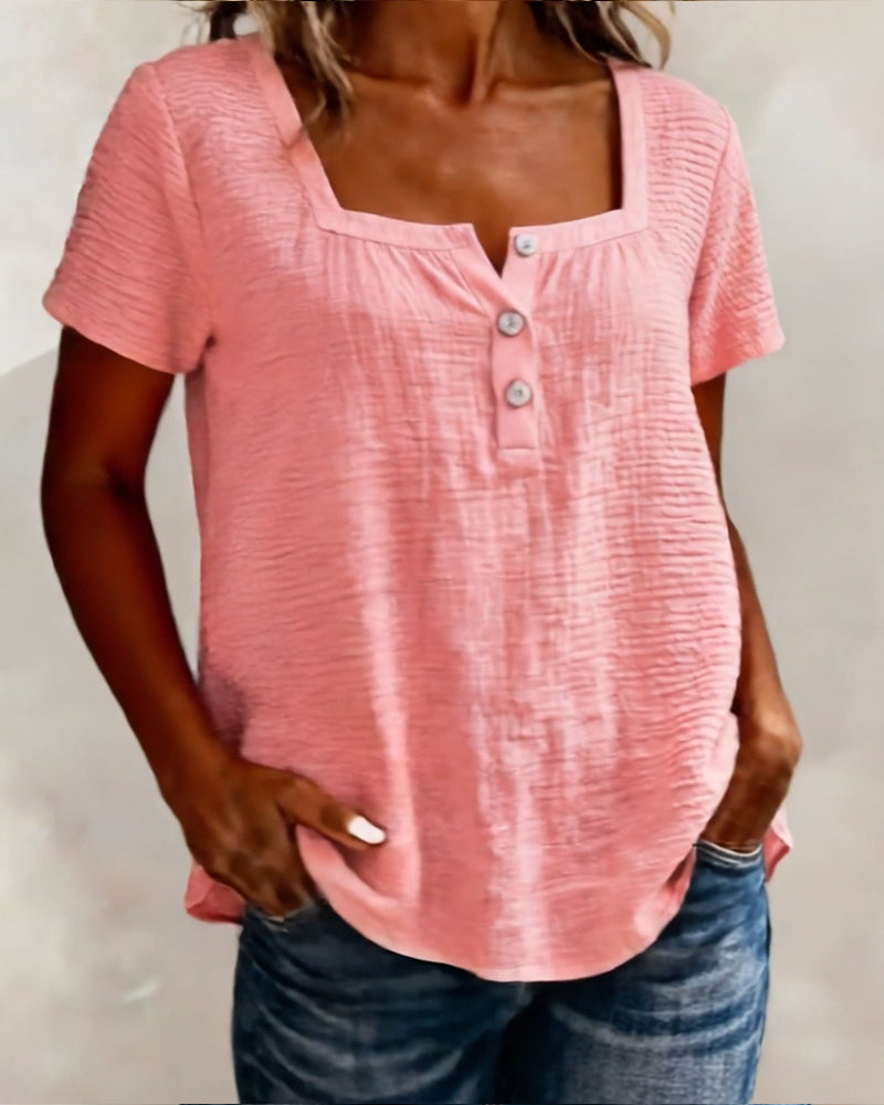 T-shirt testurizzato scollo quadrato manica corta