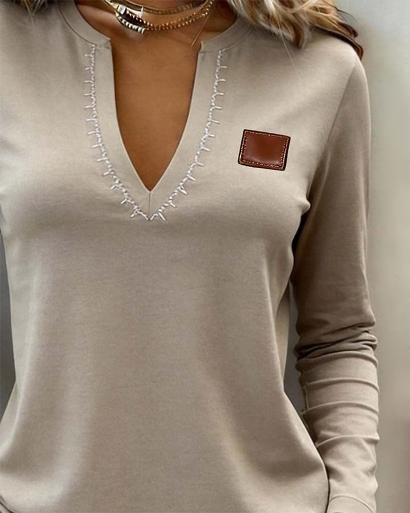 Top scollo a V tinta unita elegante casual