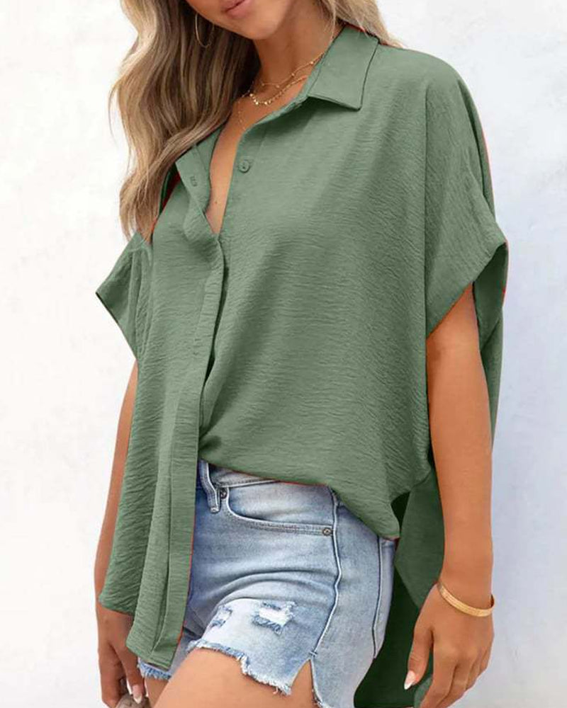 Camicia a maniche corte tinta unita casual vestibilità ampia