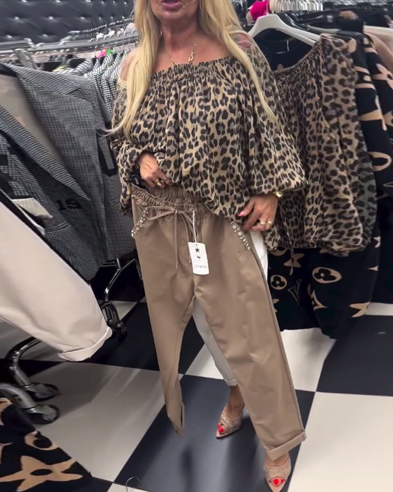Camicetta alla moda con stampa leopardata monospalla