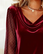 Top con Collo Drappeggiato Patchwork a Maniche Lunghe