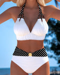 Bikini scollo profondo, spalline a pois a contrasto
