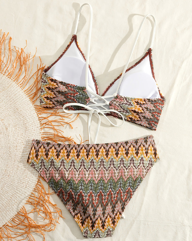 Bikini stampato a triangolo con nodo
