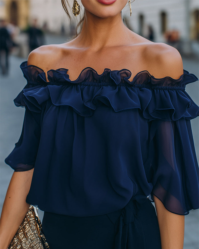 Blusa Elegante con Volant e Spalle Scoperte