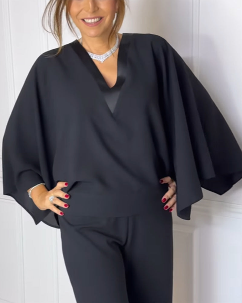 Camicetta Elegante con Scollo a V e Maniche a Farfalla