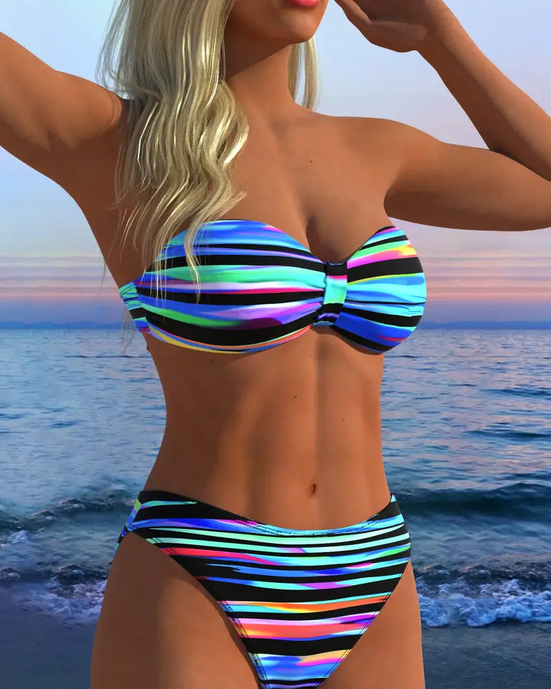 Costume da bagno sexy a righe arcobaleno