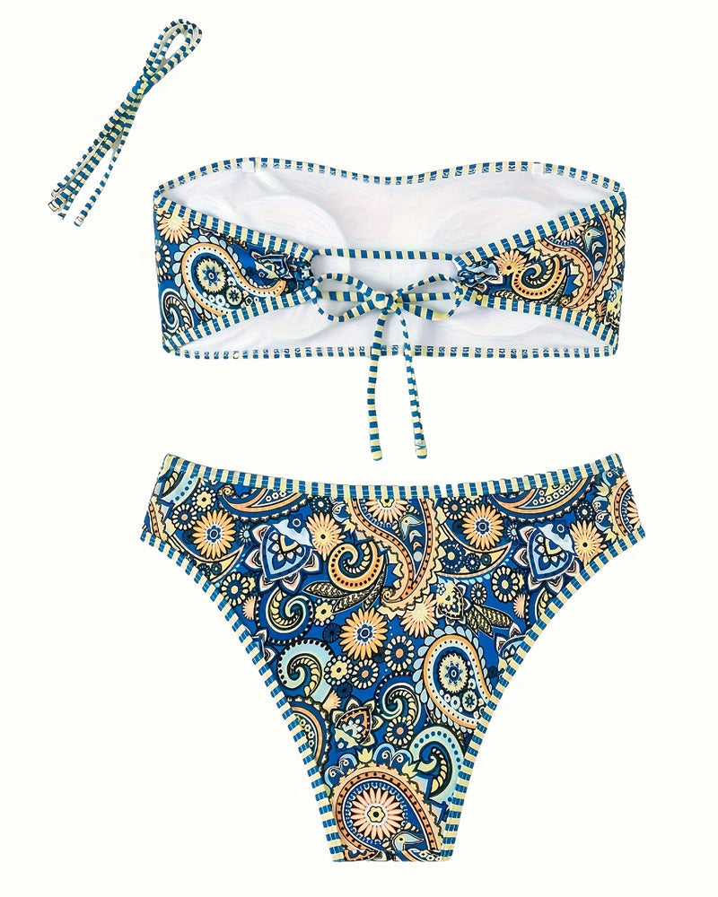 Costume da bagno due pezzi stampato stile etnico