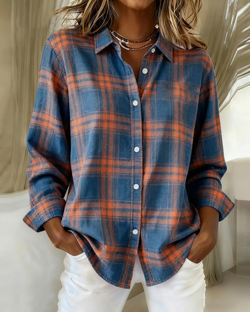 Camicia con motivo a quadri e colletto a revers