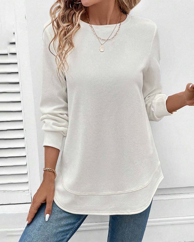 T-shirt girocollo a maniche lunghe tinta unita