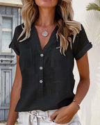 Camicia tinta unita a maniche corte abbottonata