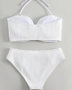 Costume da bagno all'americana a righe tinta unita