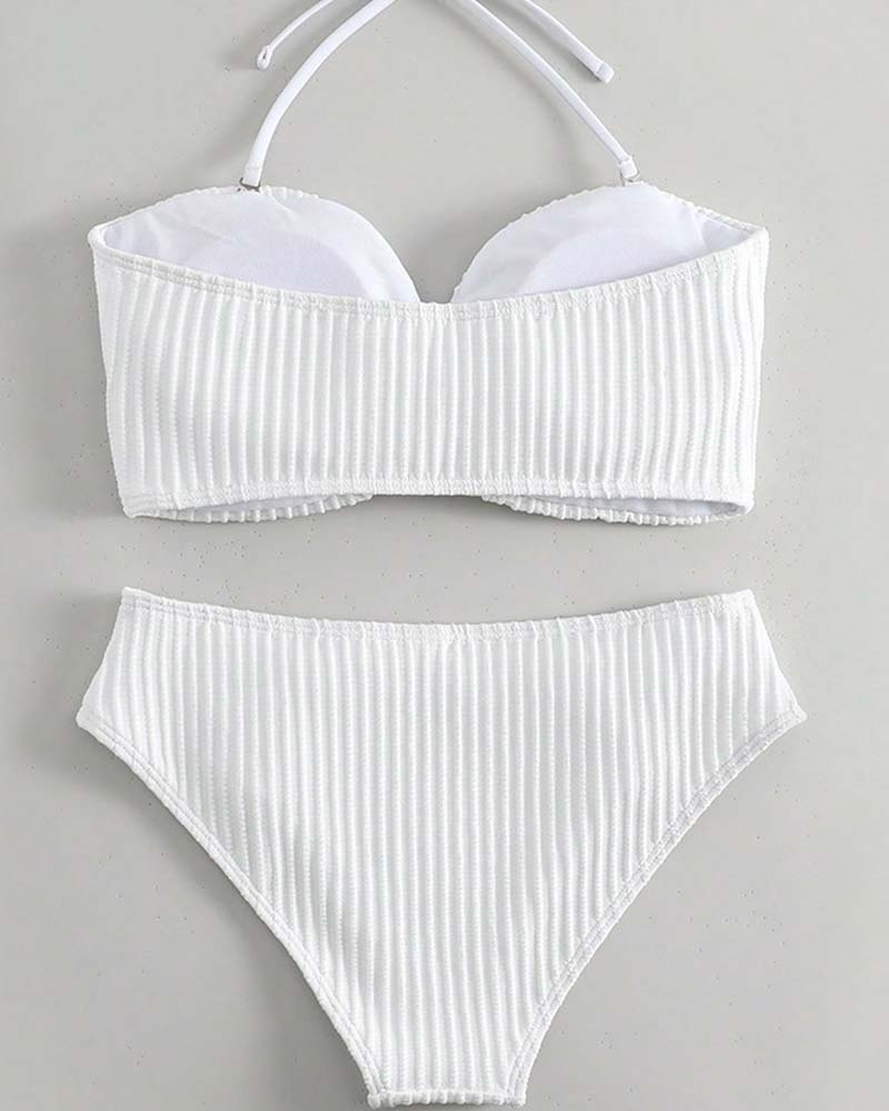 Costume da bagno all'americana a righe tinta unita