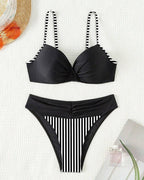 Bikini sexy a triangolo a righe a contrasto