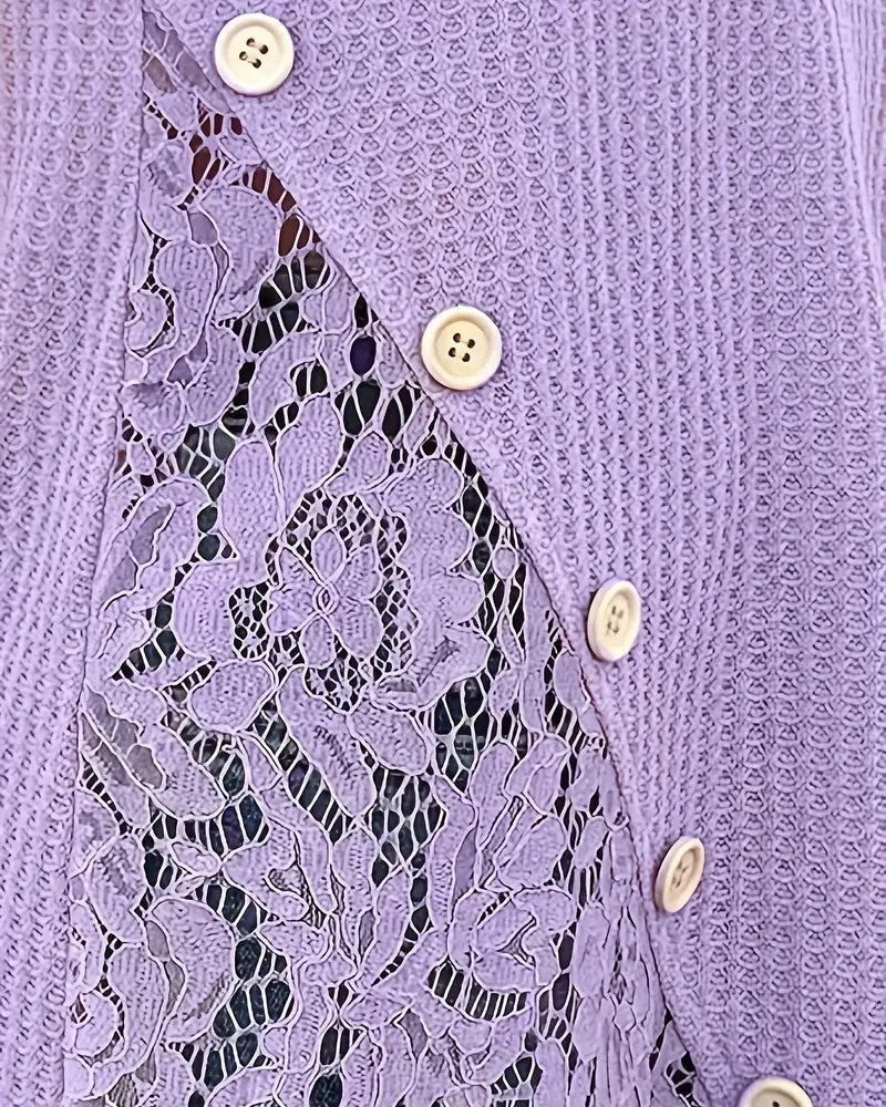 T-shirt in pizzo con pannello lavorato a maglia