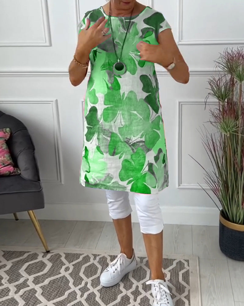 Maglia lunga casual con stampa floreale colorata