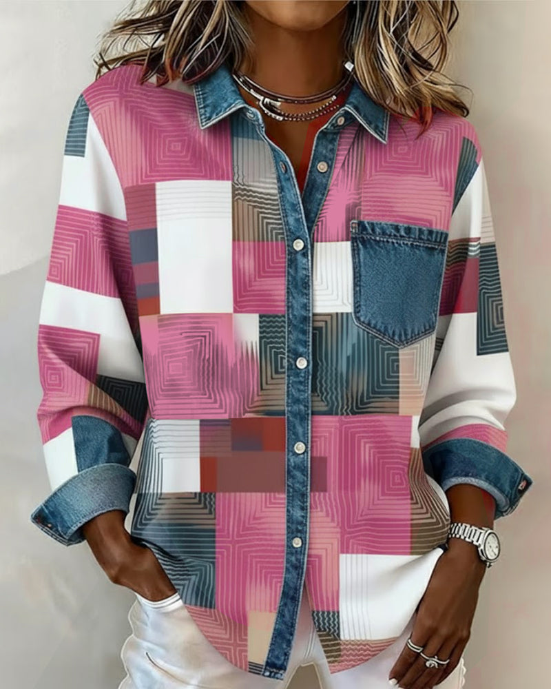 Camicia Color Block con risvolto alla moda