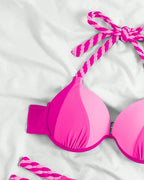 Bikini a fascia color block con scollo all'americana
