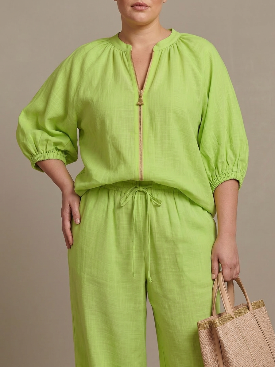 Natalia | Completo Top Palloncino con Zip e Pantaloni Ampi