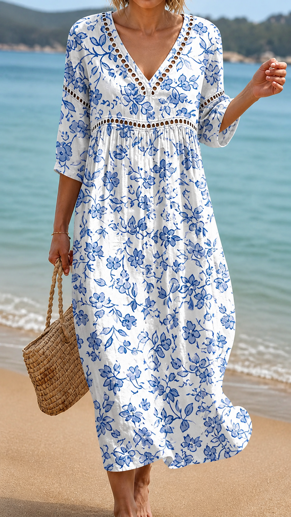 Vestito da Spiaggia Floreale Blu Classico