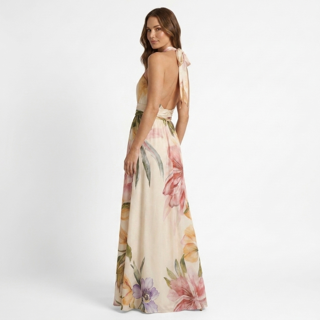 Astreia - Abito lungo con scollo floreale e spalline