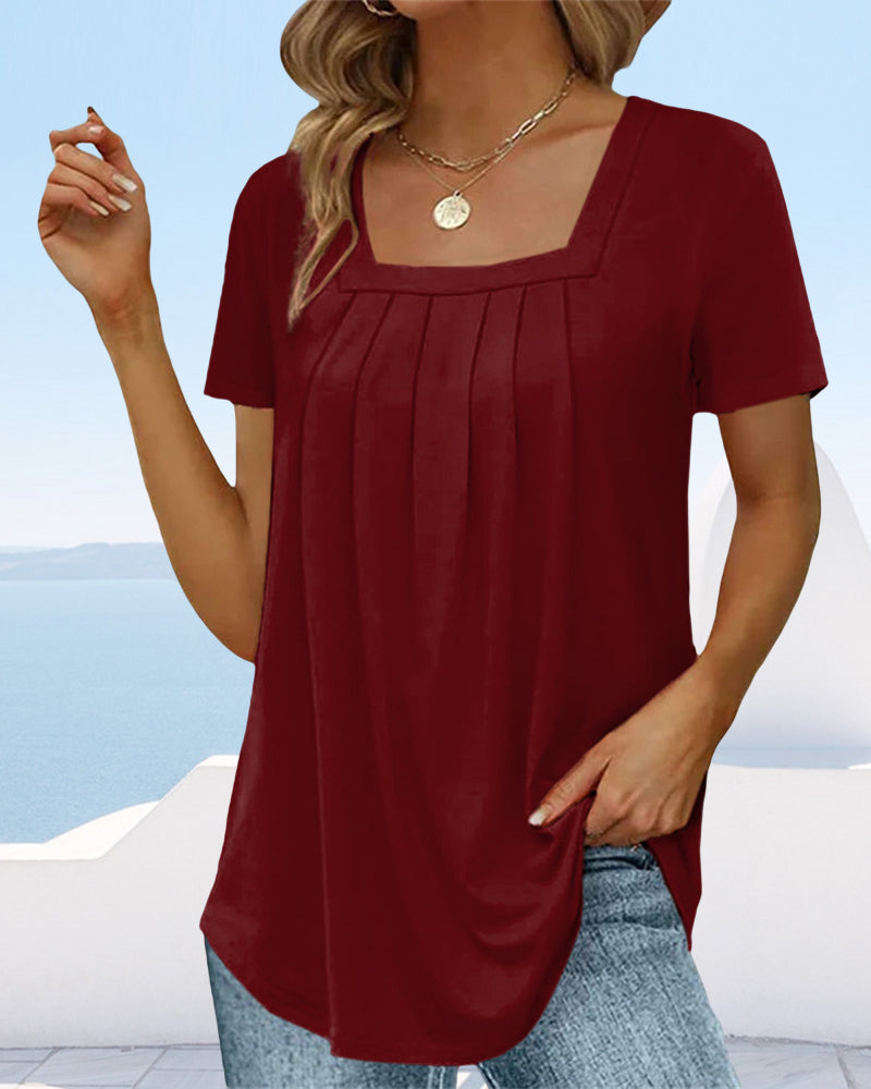 T-shirt a maniche corte tinta unita con scollo quadrato