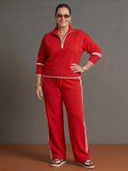 Rain | Set Manica Lunga con Collo Zip e Pantaloni a Righe