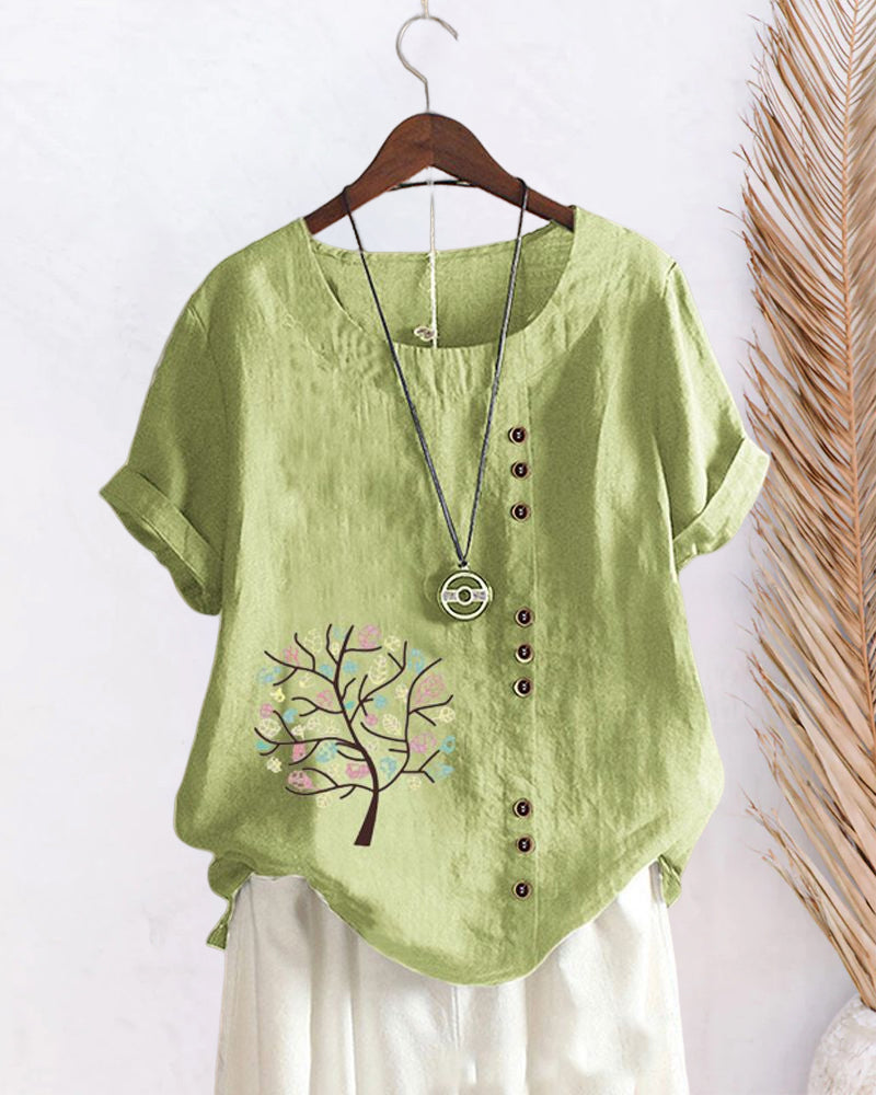 T-shirt girocollo stampato con foglie