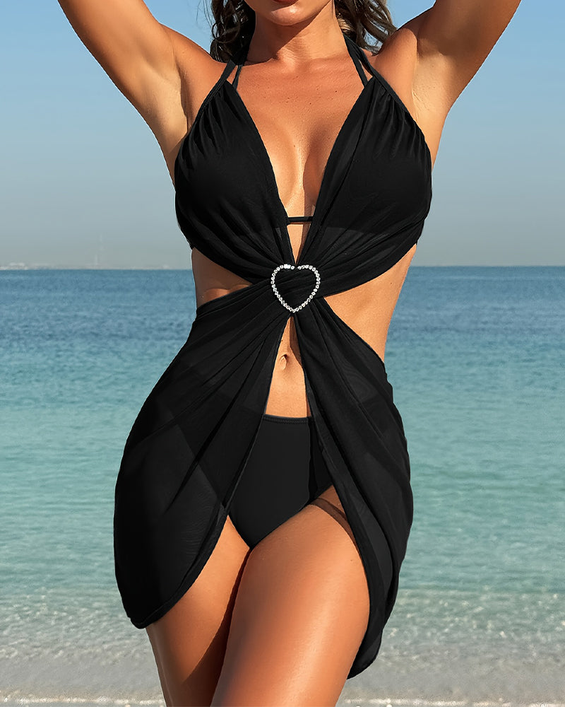 Costume da Bagno Tre Pezzi con Cuore Romantico