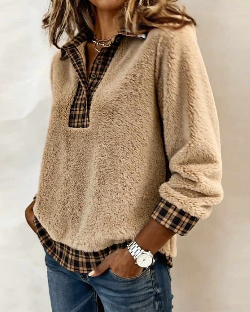 Top a collo patchwork a quadri tinta unita