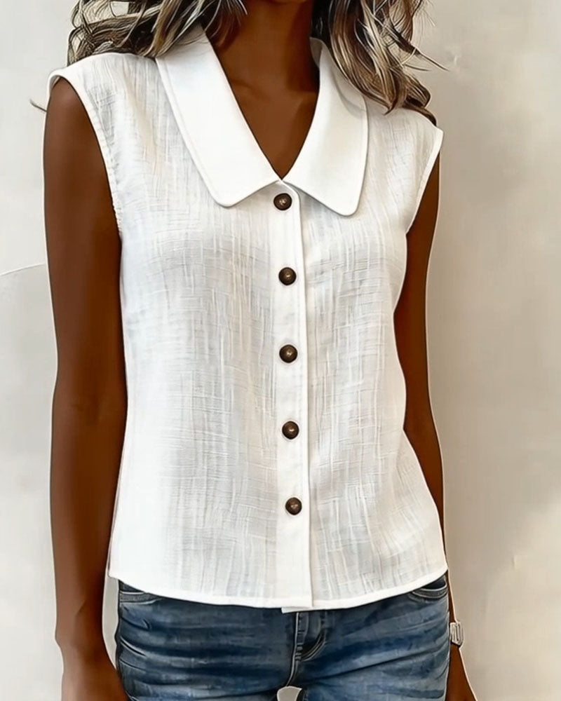 Camicia Senza Maniche con Collo in Lino-Cotone