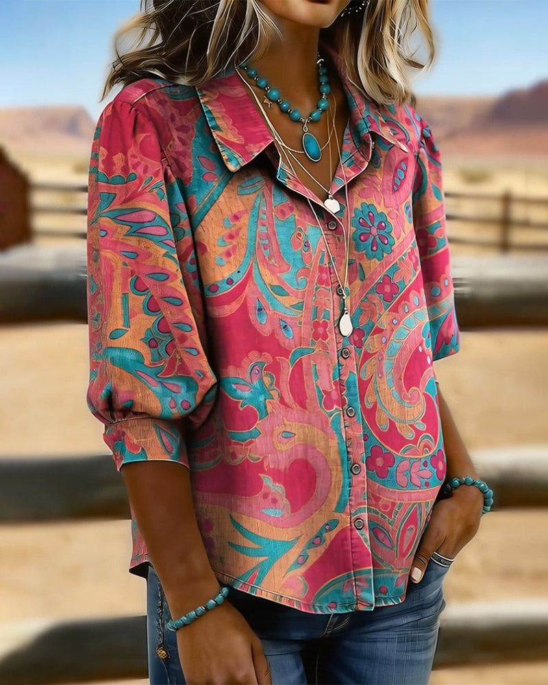 Camicia Tendenza Stampata Maniche Corte Ampia