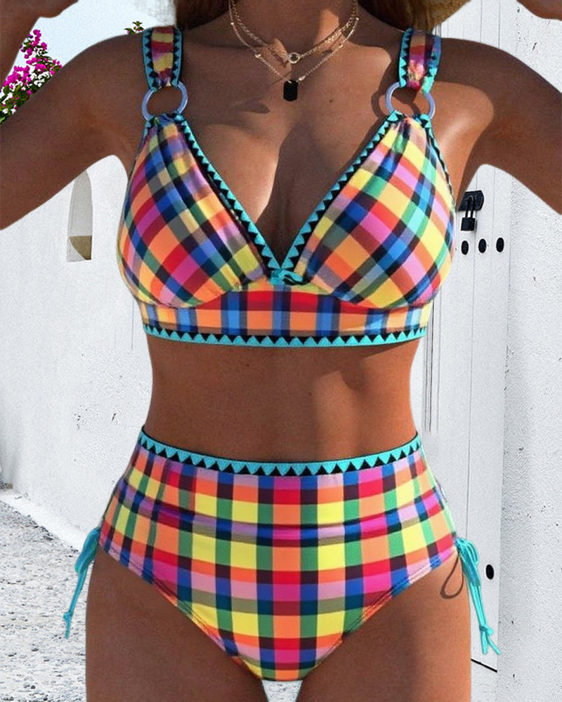Costume da bagno casual a quadri due pezzi bikini