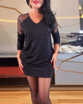 Top scollato a V in maglia e paillettes a tinta unita