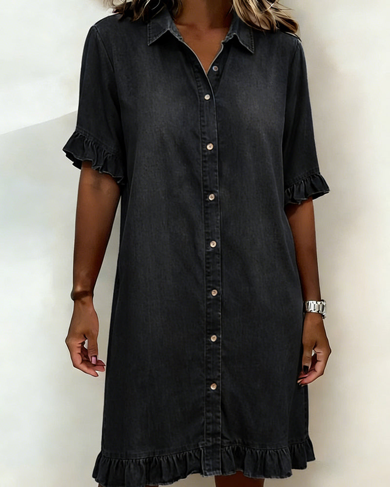 Abito a camicia in denim con volant