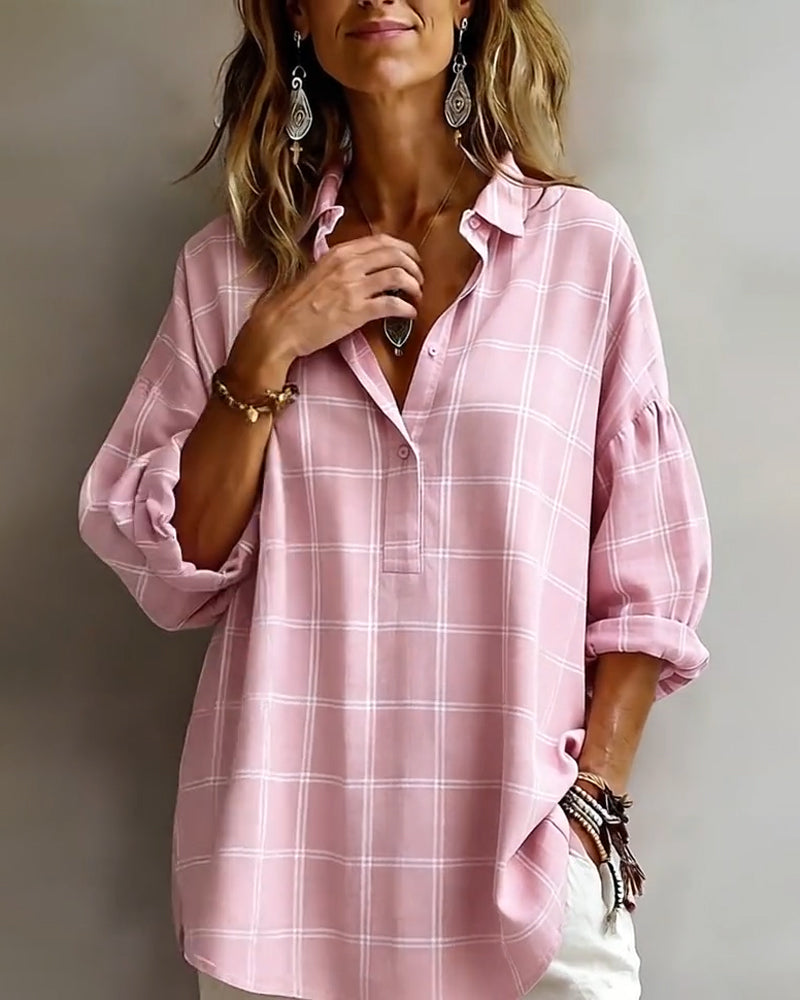 Camicia con rever a quadri sofisticata