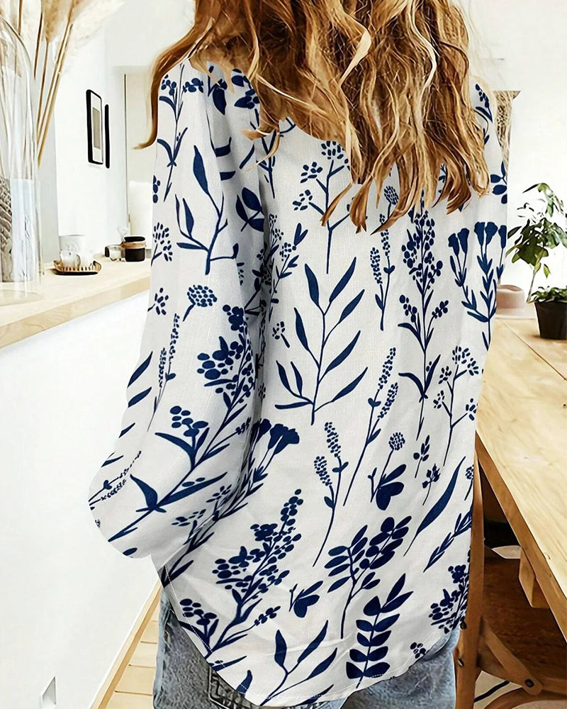Camicia a maniche lunghe con stampa botanica
