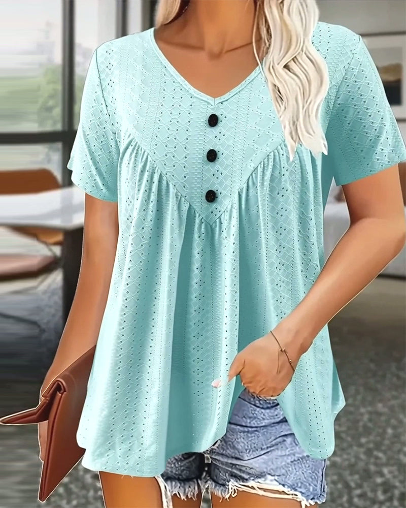 T-shirt casual scollo a V intagliato maniche corte
