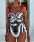 Costume intero a righe rosse con bordino sul collo