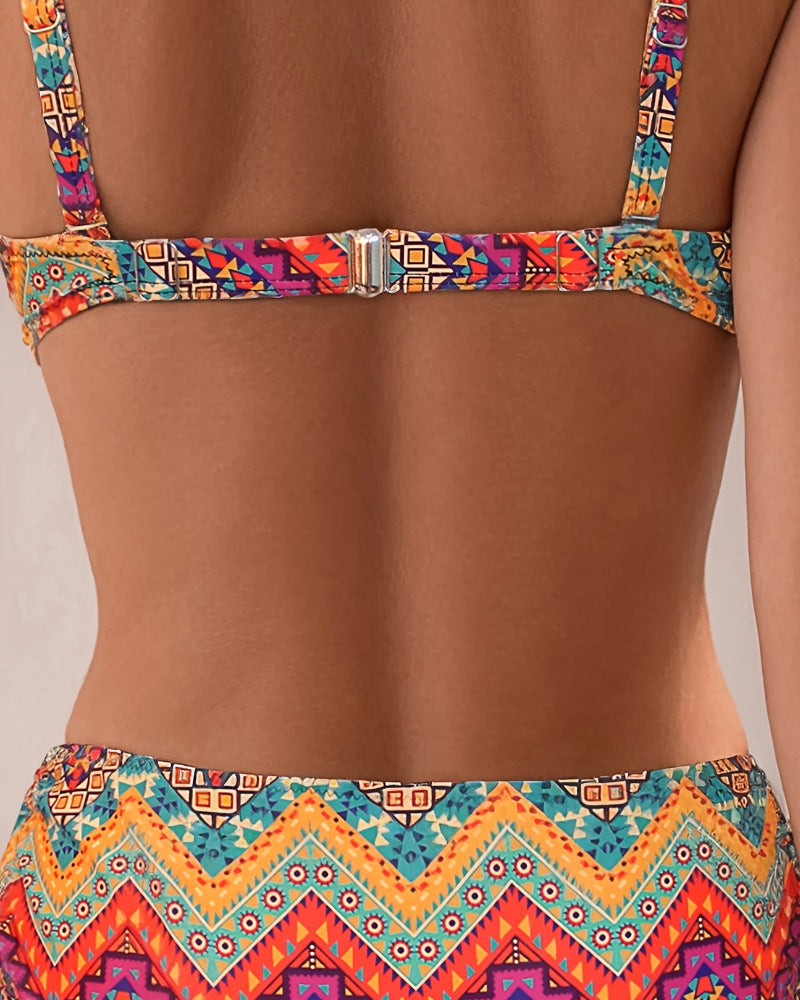 Costume da Bagno Stile Etnico Reggiseno a Fascia Spalline Separabili