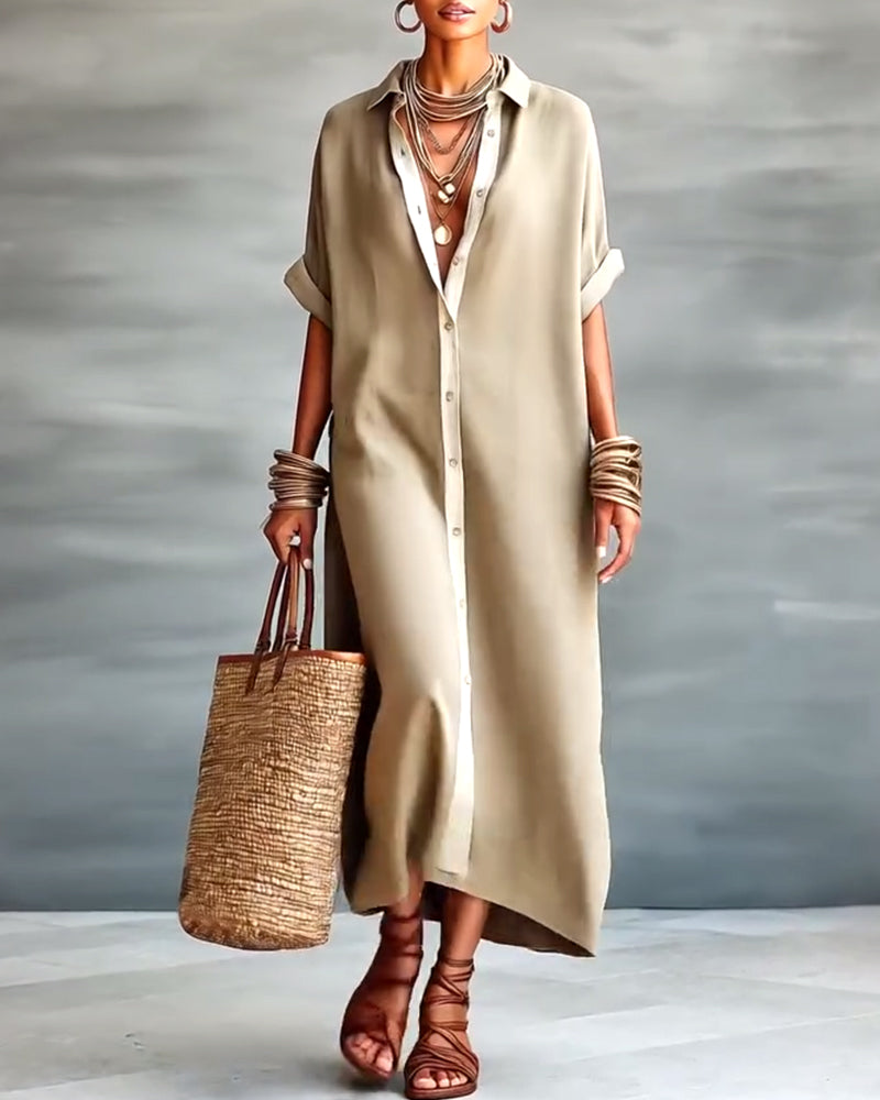 Abito chemisier elegante con collo a revers drappeggiato