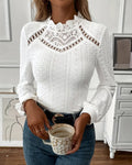 Top in pizzo girocollo maniche lunghe