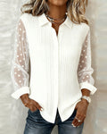Camicia in rete a costine con colletto a risvolto