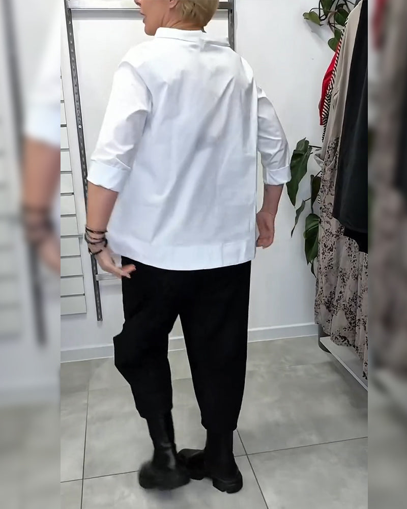 100% cotone Camicetta con colletto largo tinta unita casual