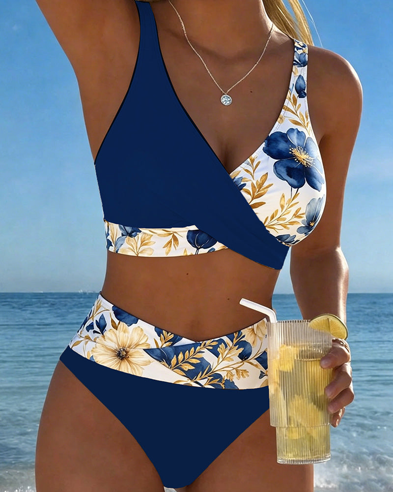 Bikini floreale patchwork color block