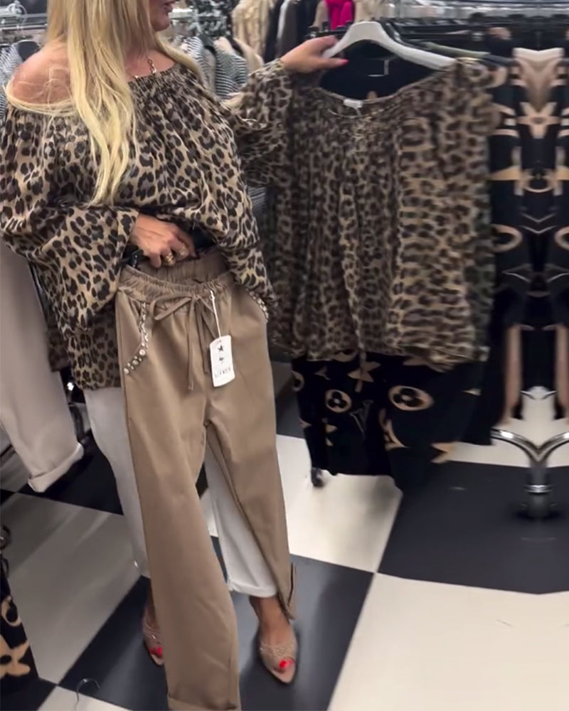 Camicetta alla moda con stampa leopardata monospalla