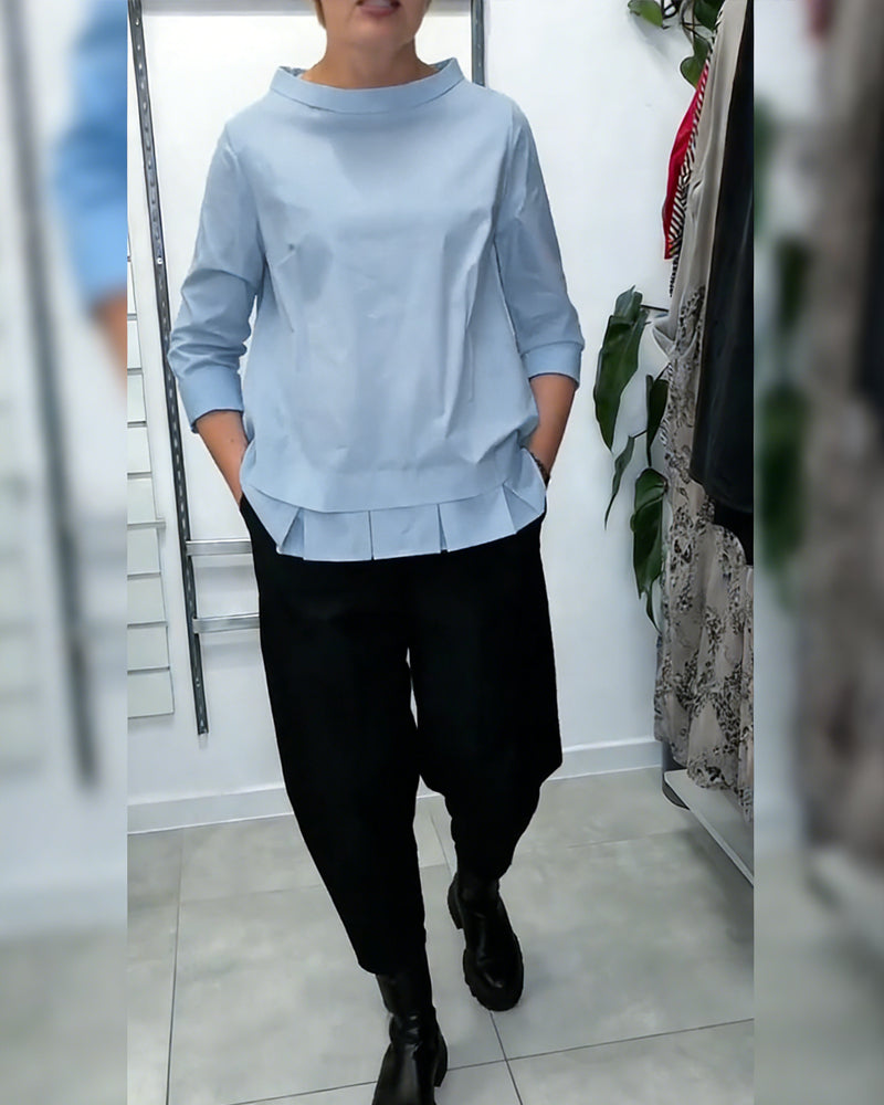 100% cotone Camicetta con colletto largo tinta unita casual